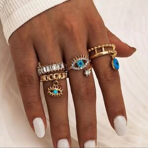 NEW! 4Pcs/Set Gold Color Evil Eye Rings For Women